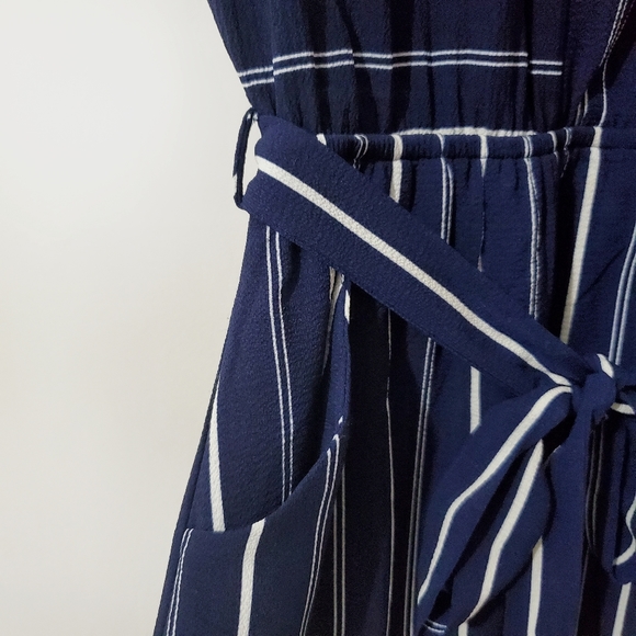 MONTEAU Sheath Dress Ruffles Stripes Blue L - Picture 3 of 6